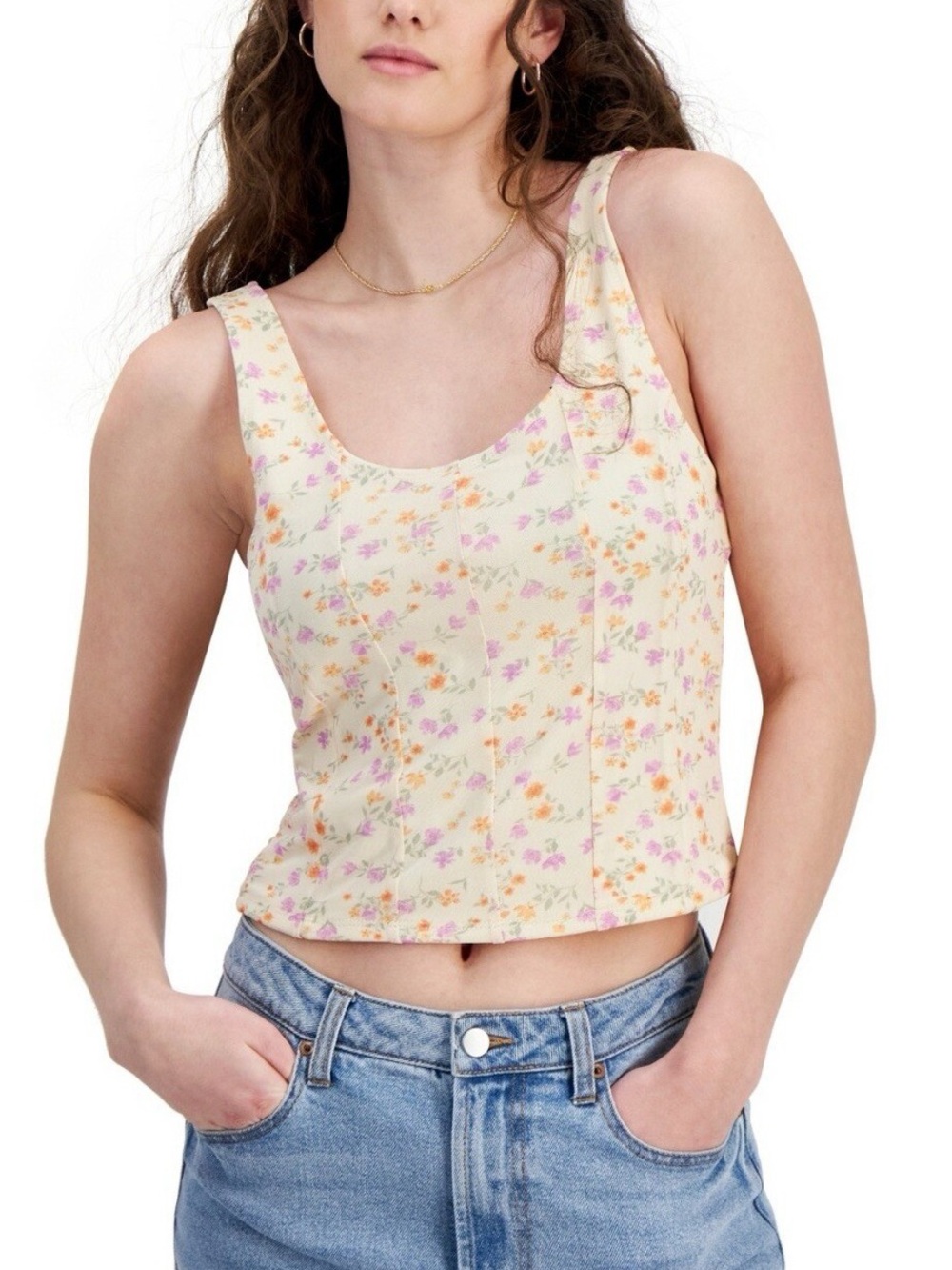Cream Floral Cropped Corset Top Large